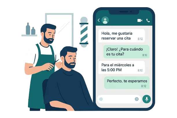 Reserva de citas por WhatsApp para salones y barberías - sin descargas